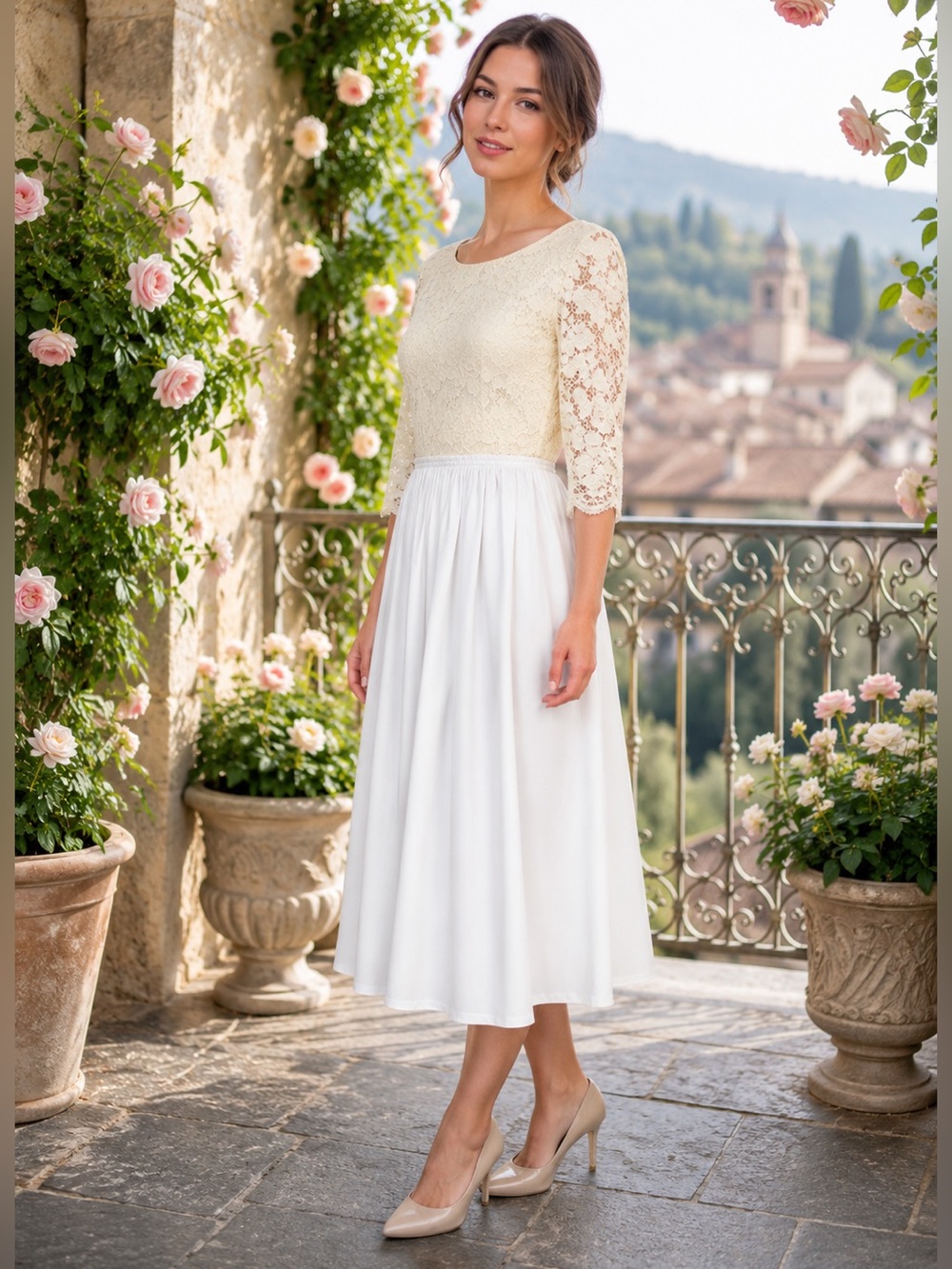 Twin-Set Simona Barbieri Lace Midi Dress Ivory Cream Romantic Boho Bridal Large